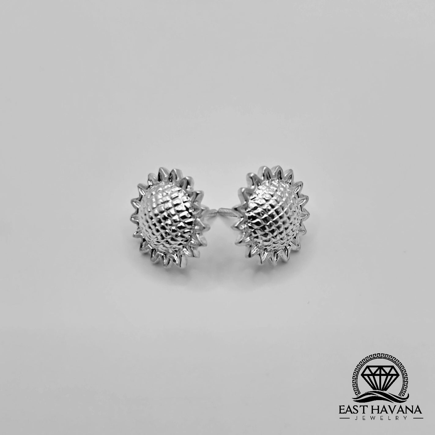 EARRINGS - Sunflower Pair [left & right] with Flower screw-on backs .950 Silver