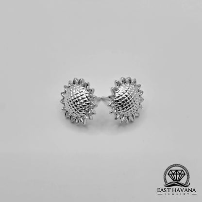EARRINGS - Sunflower Pair [left & right] with Flower screw-on backs .950 Silver