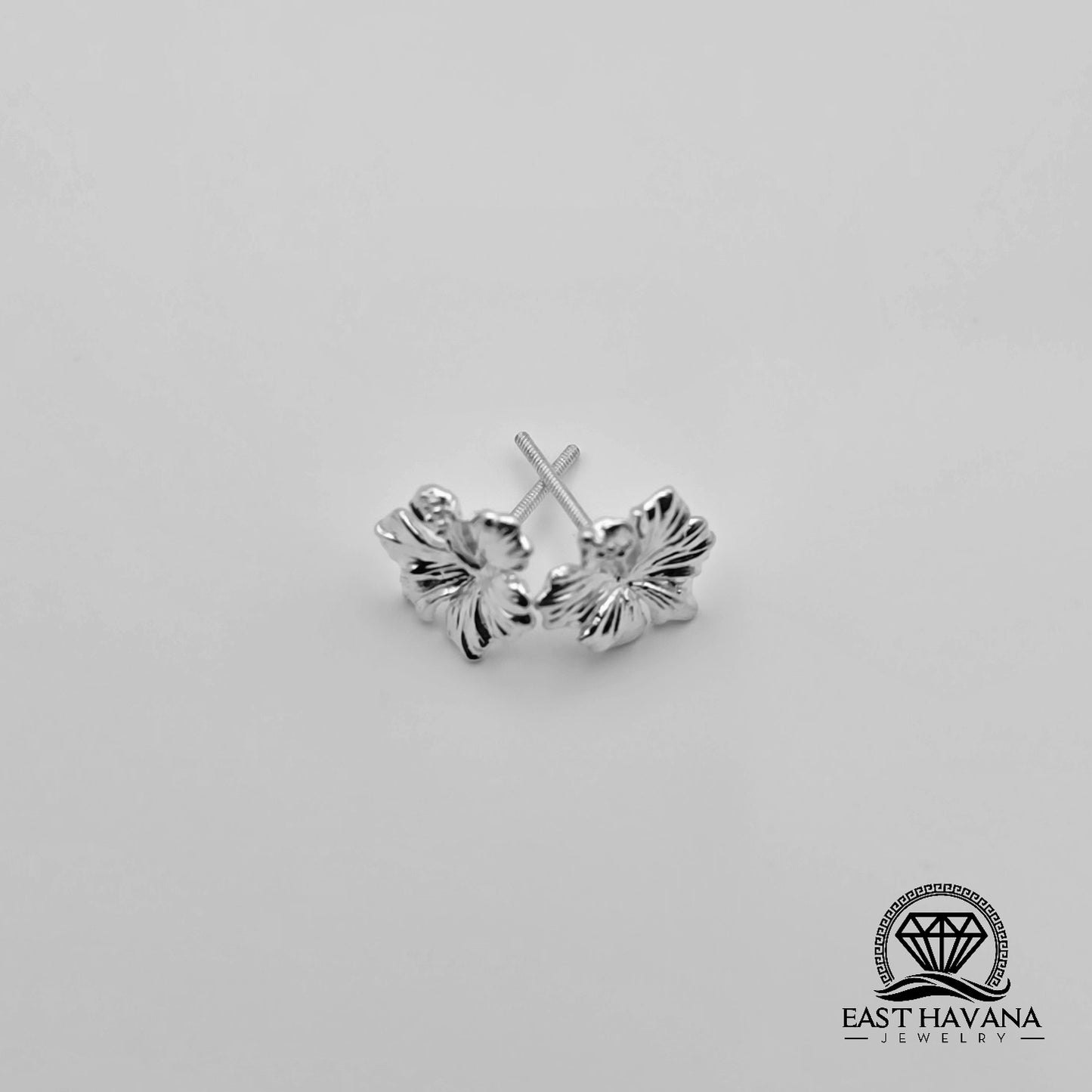 EARRINGS - Hibiscus Flower Pair [left & right] with Flower screw-on backs .950 Silver