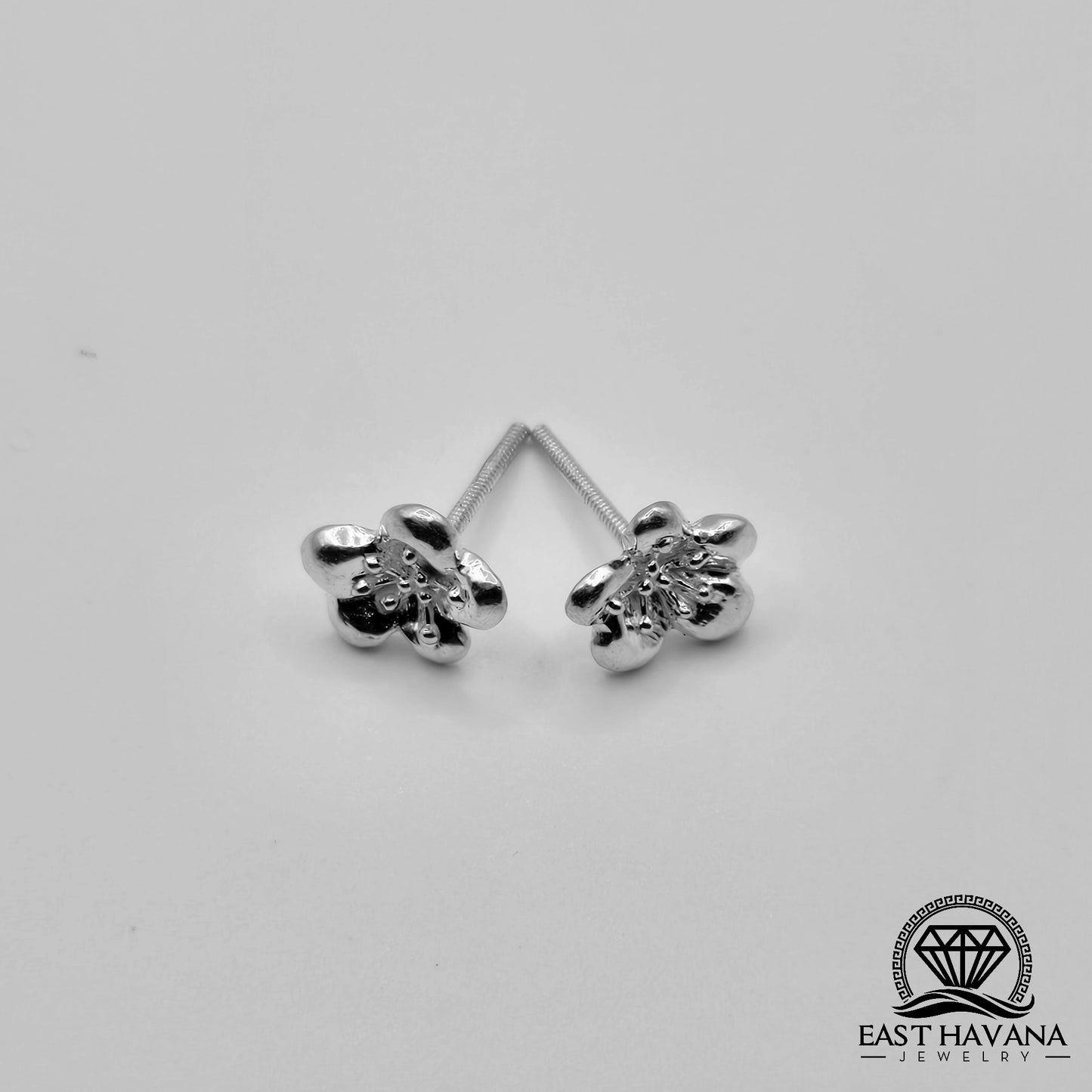 EARRINGS - Flower Pair [left & right] with Flower screw-on backs .950 Silver