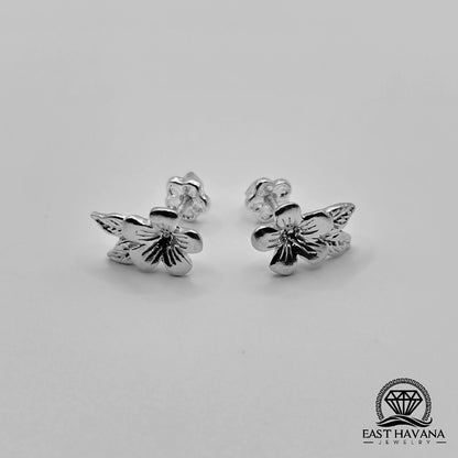 EARRINGS - Flower & Double Leaf Pair [left and right] with Flower screw-on backs .950 Silver