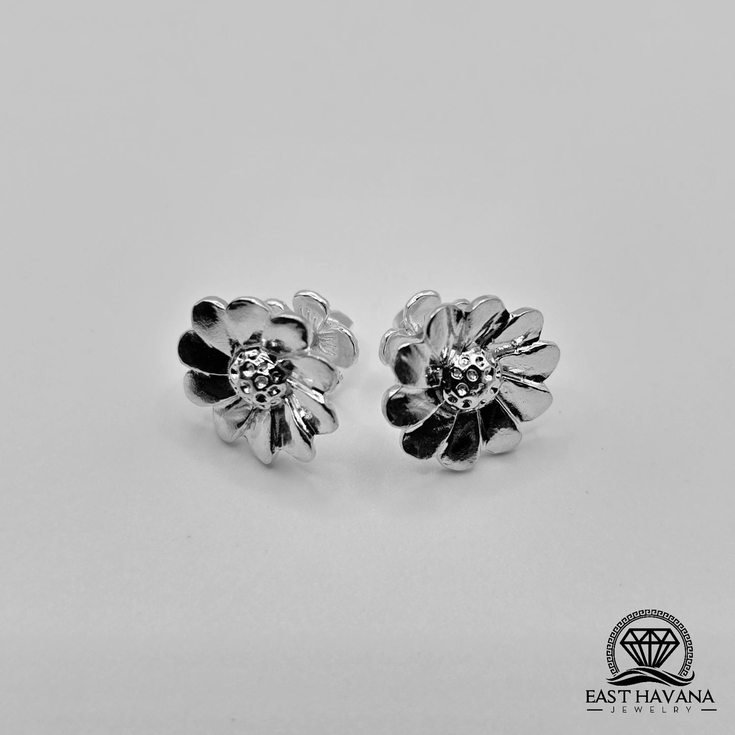 EARRINGS - Flower Pair [left & right] with Flower screw-on backs .950 Silver