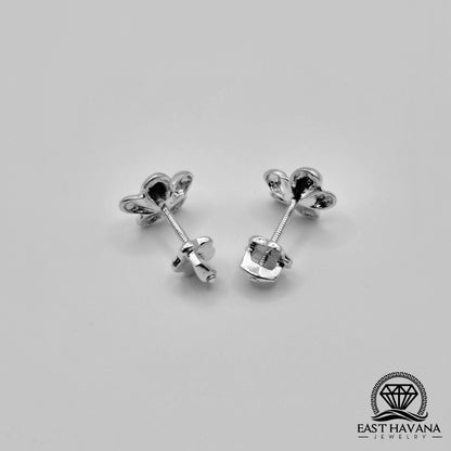 EARRINGS - Flower Pair [left & right] with Flower screw-on backs .950 Silver
