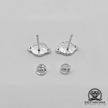 EARRINGS - Planet Saturn Pair [left & right] with screw-on backs .950 Silver