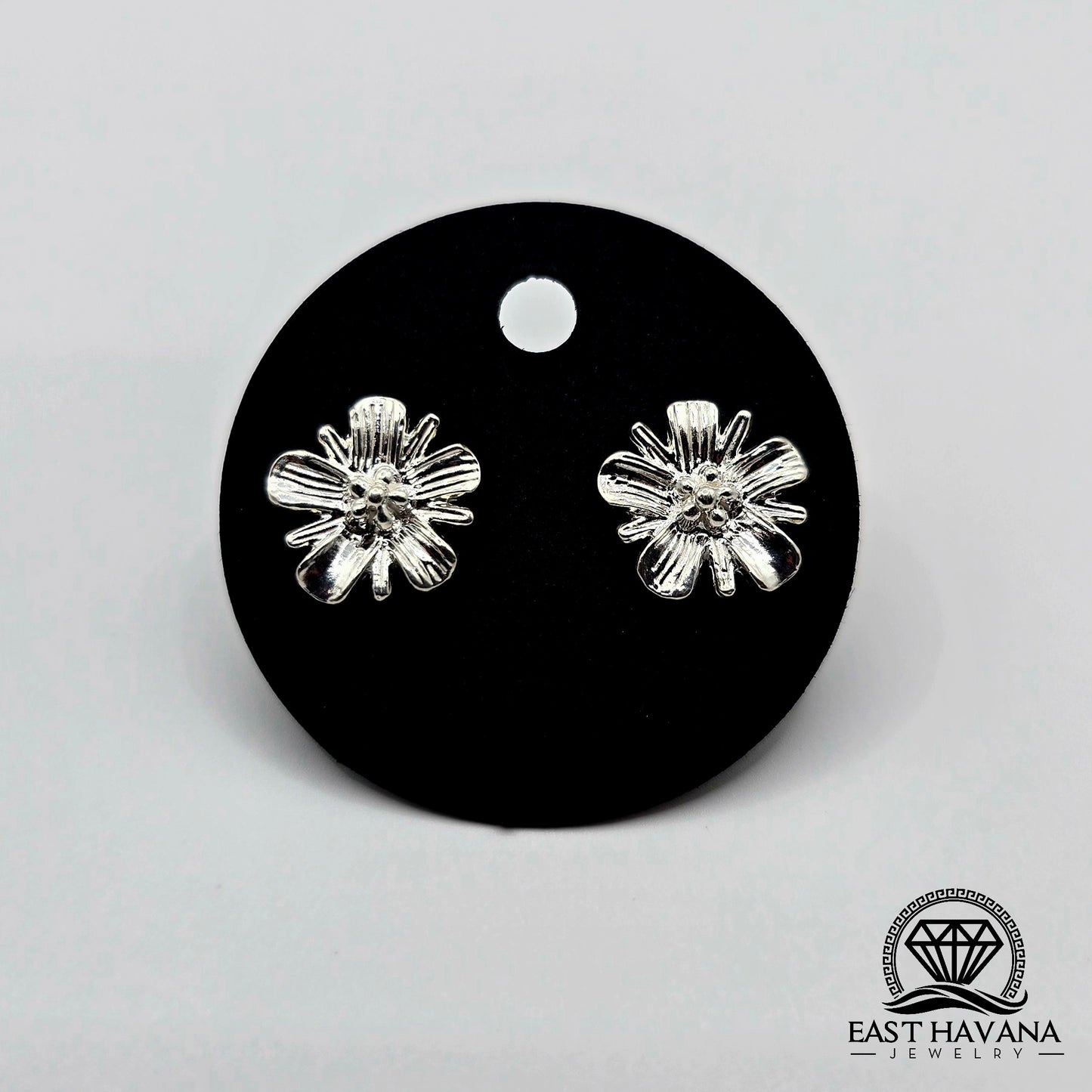 EARRINGS - Flower Pair [left & right] with Flower screw-on backs .950 Silver