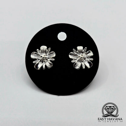 EARRINGS - Flower Pair [left & right] with Flower screw-on backs .950 Silver