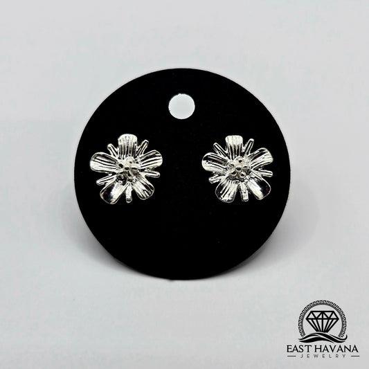 EARRINGS - Flower Pair [left & right] with Flower screw-on backs .950 Silver