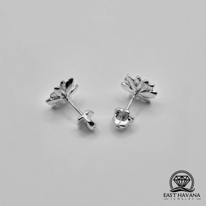 EARRINGS - Flower Pair [left & right] with Flower screw-on backs .950 Silver