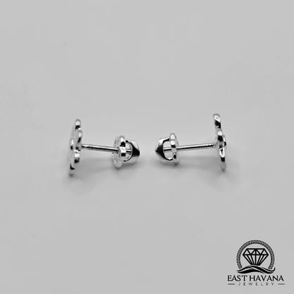 EARRINGS - Flower Pair [left & right] with Flower screw-on backs .950 Silver