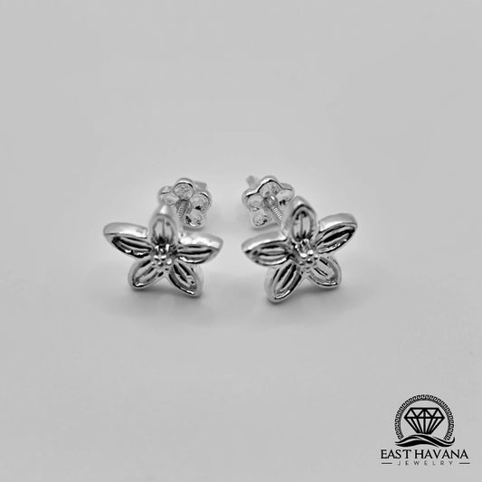 EARRINGS - Flower Pair [left & right] with Flower screw-on backs .950 Silver