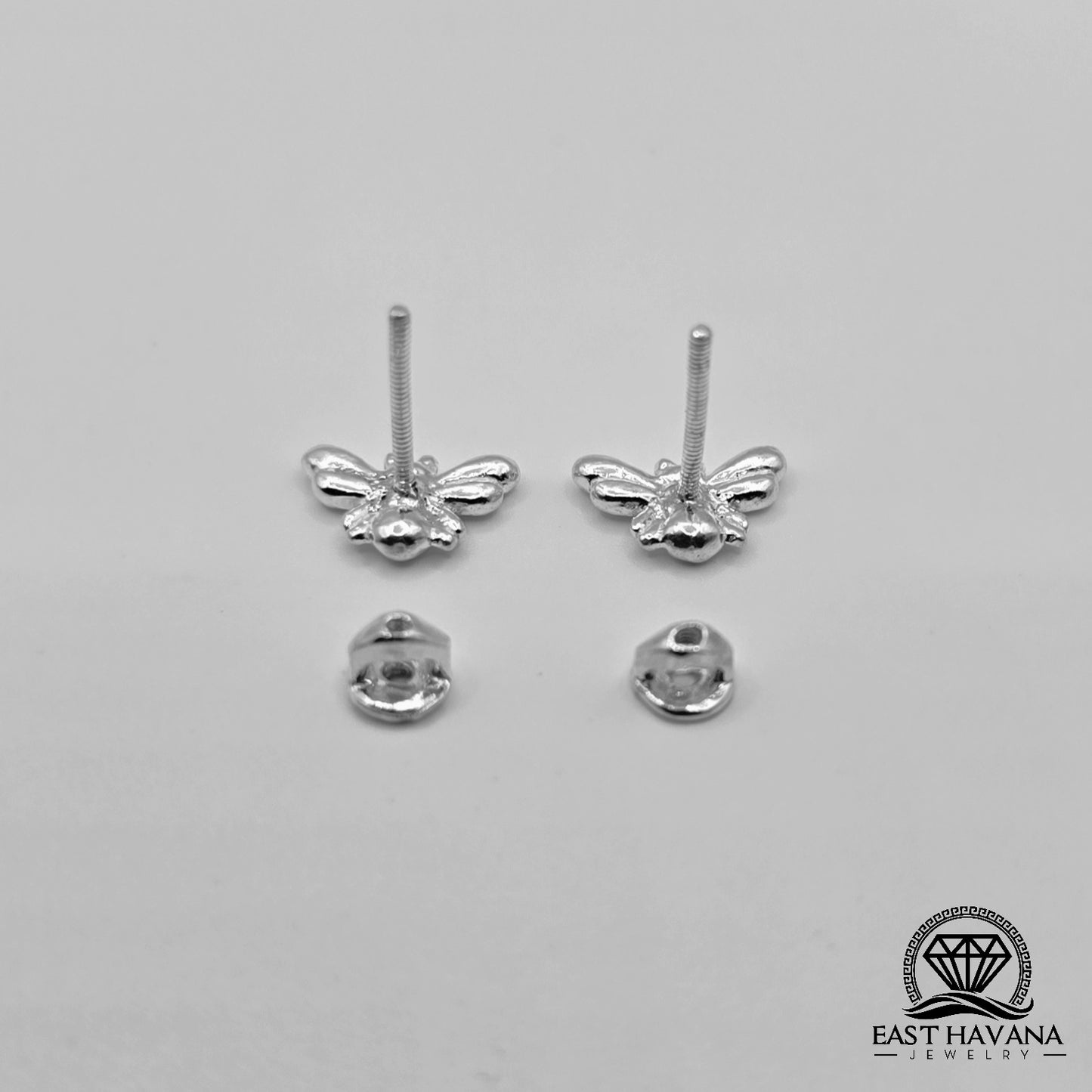 EARRINGS - Tiny Bee Pair [left & right] with screw-on backs .950 Silver