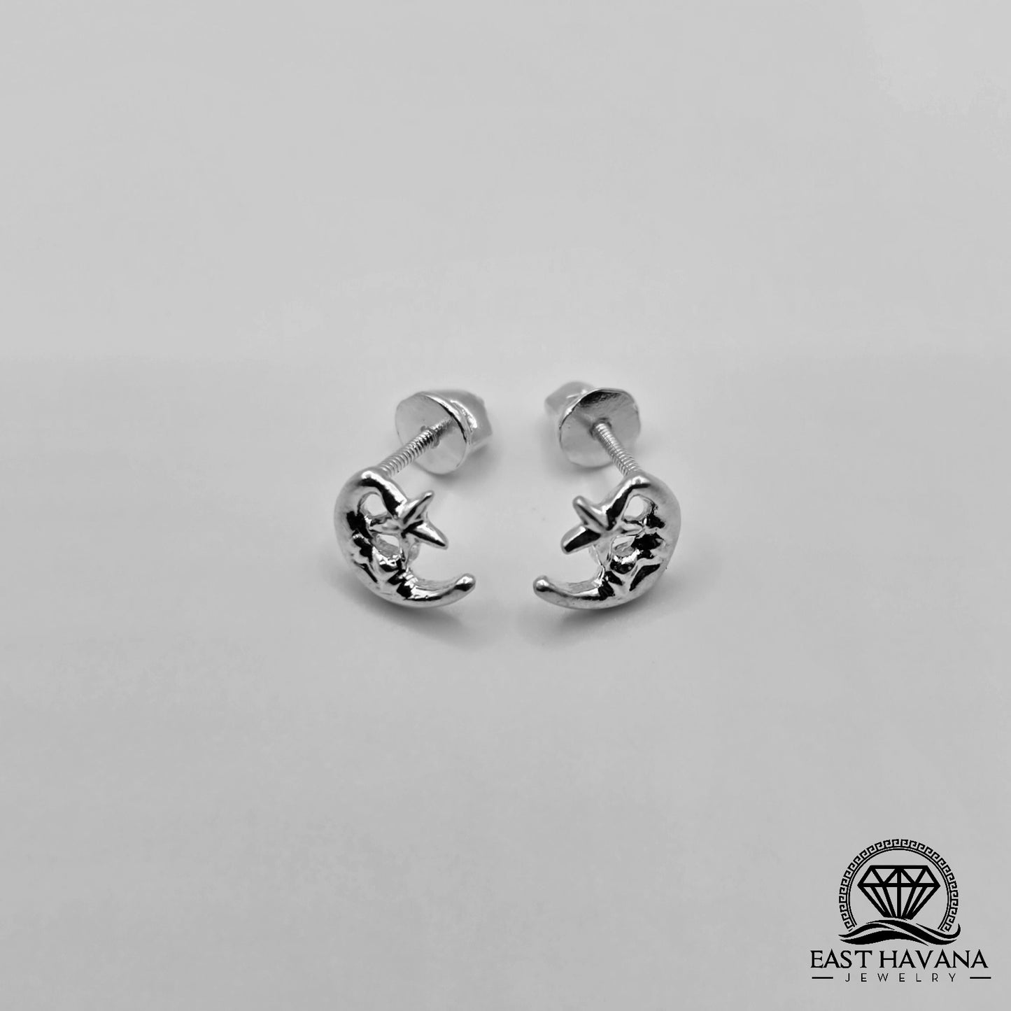 EARRINGS - Moon Star Pair [left & right] with screw-on backs .950 Silver