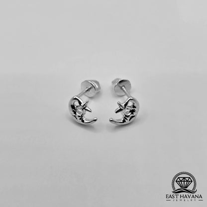 EARRINGS - Moon Star Pair [left & right] with screw-on backs .950 Silver