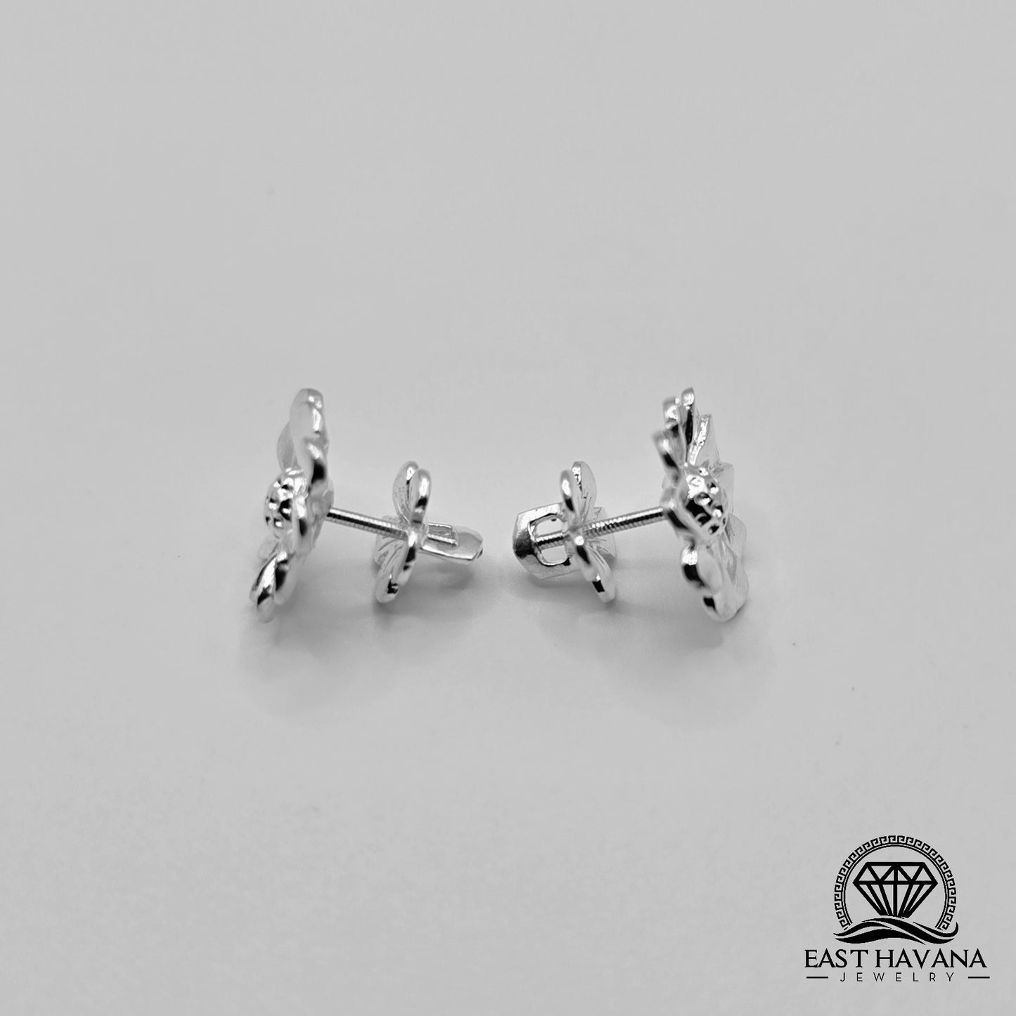 EARRINGS - Flower Pair [left & right] with Flower screw-on backs .950 Silver