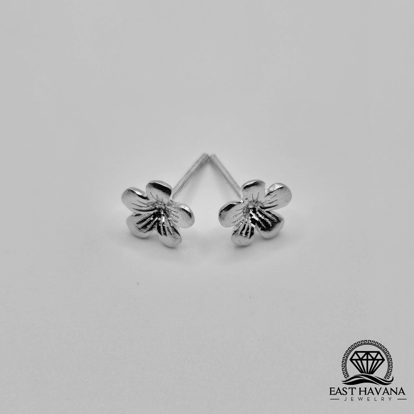 EARRINGS - Flower Pair [left & right] with Flower screw-on backs .950 Silver