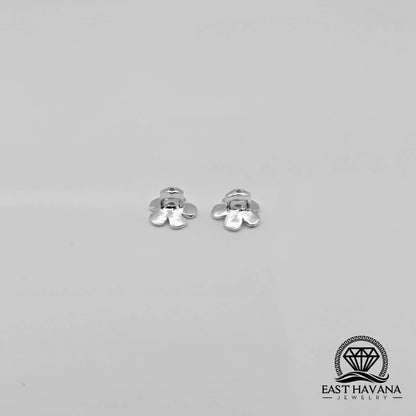 EARRINGS - Hibiscus Flower Pair [left & right] with Flower screw-on backs .950 Silver