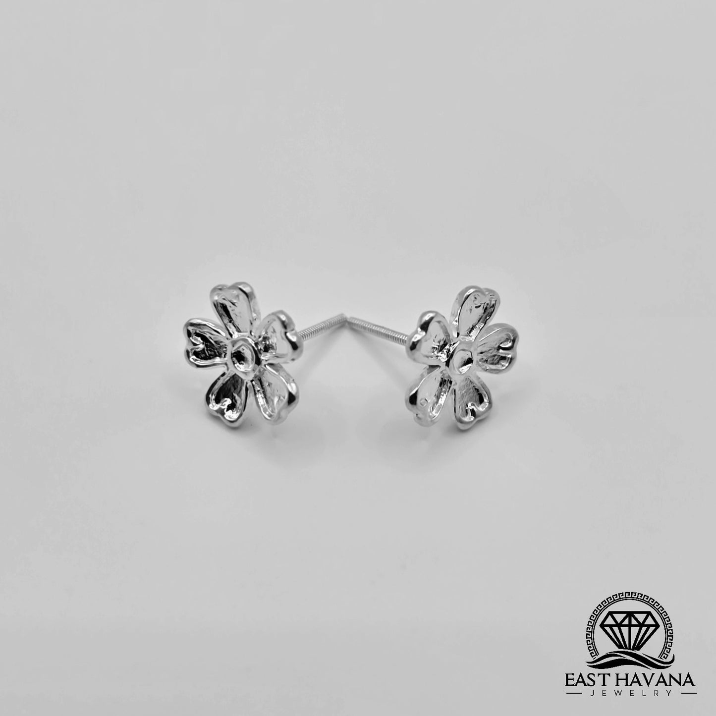 EARRINGS - Flower Pair [left & right] with screw-on backs .950 Silver