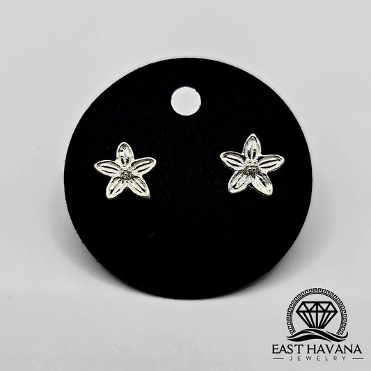 EARRINGS - Flower Pair [left & right] with Flower screw-on backs .950 Silver