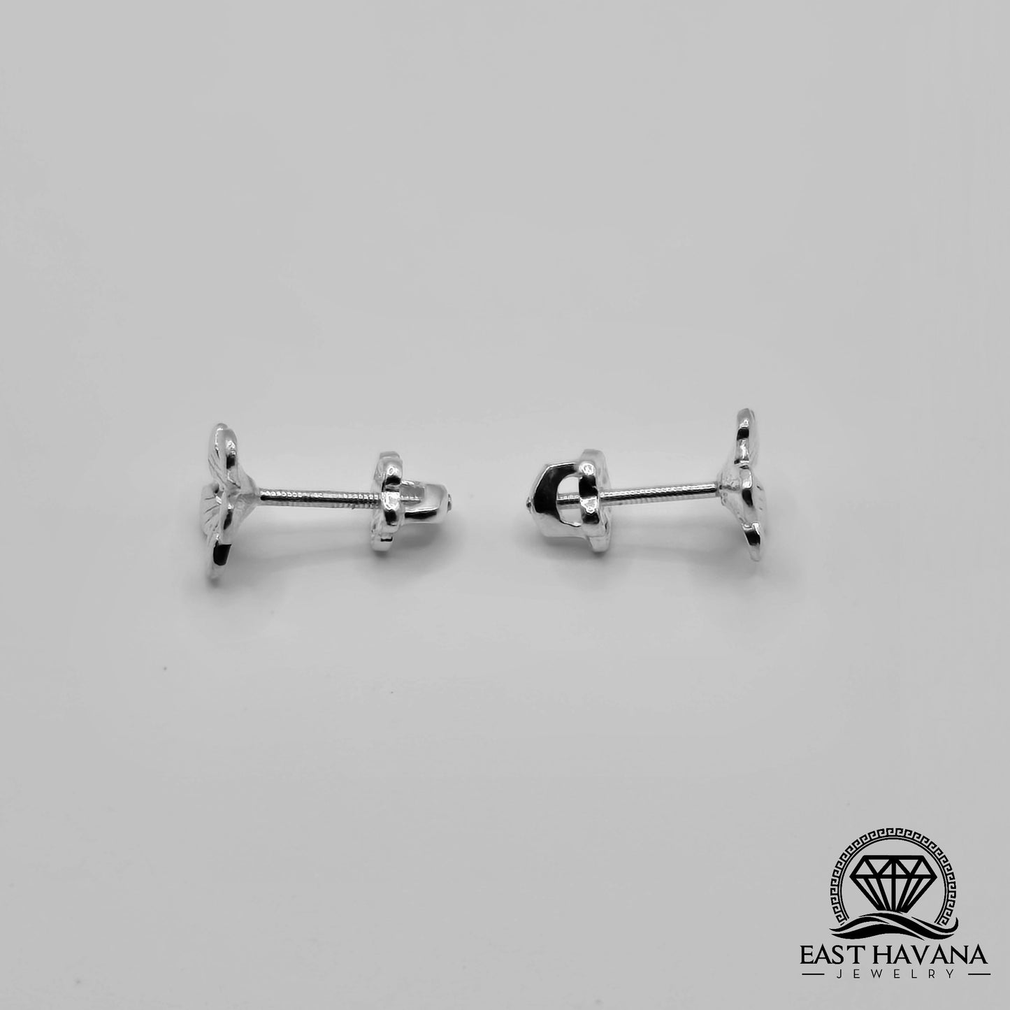EARRINGS - Flower Pair [left & right] with Flower screw-on backs .950 Silver