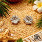 EARRINGS - Hibiscus Flower Pair [left & right] with screw-on backs .950 Silver