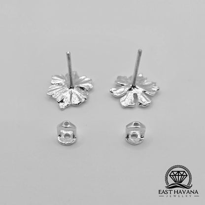 EARRINGS - Hibiscus Flower Pair [left & right] with screw-on backs .950 Silver