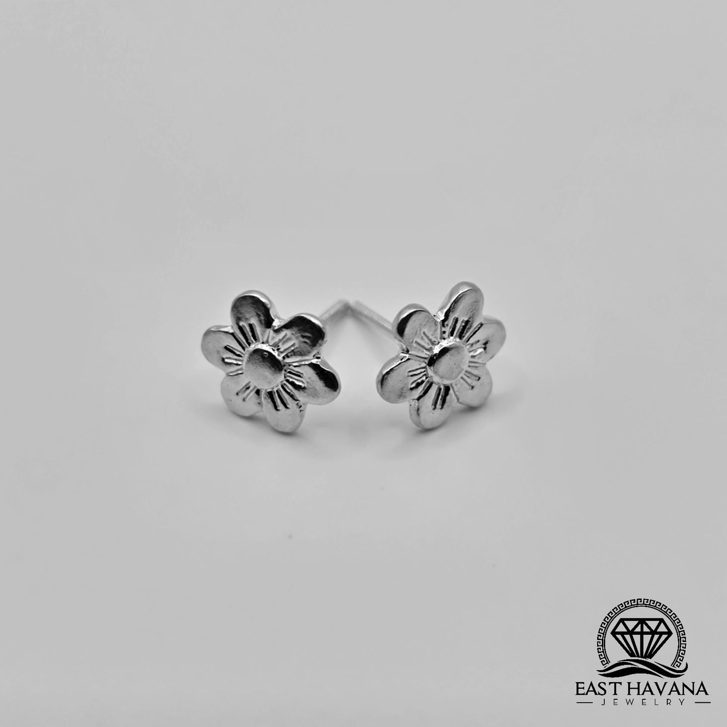 EARRINGS - Flower Pair [left & right] with Flower screw-on backs .950 Silver
