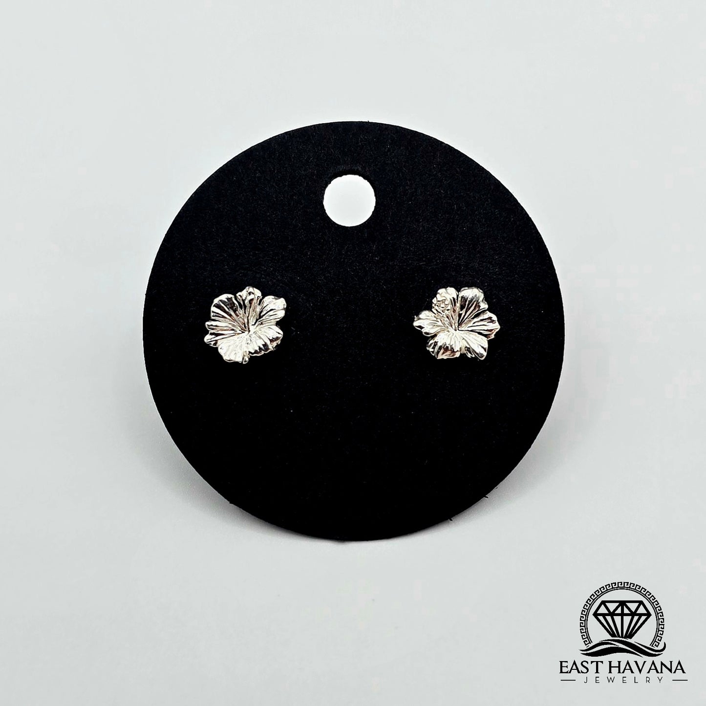 EARRINGS - Hibiscus Flower Pair [left & right] with screw-on backs .950 Silver