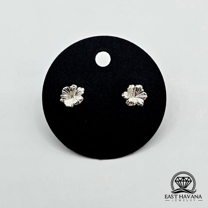 EARRINGS - Hibiscus Flower Pair [left & right] with screw-on backs .950 Silver