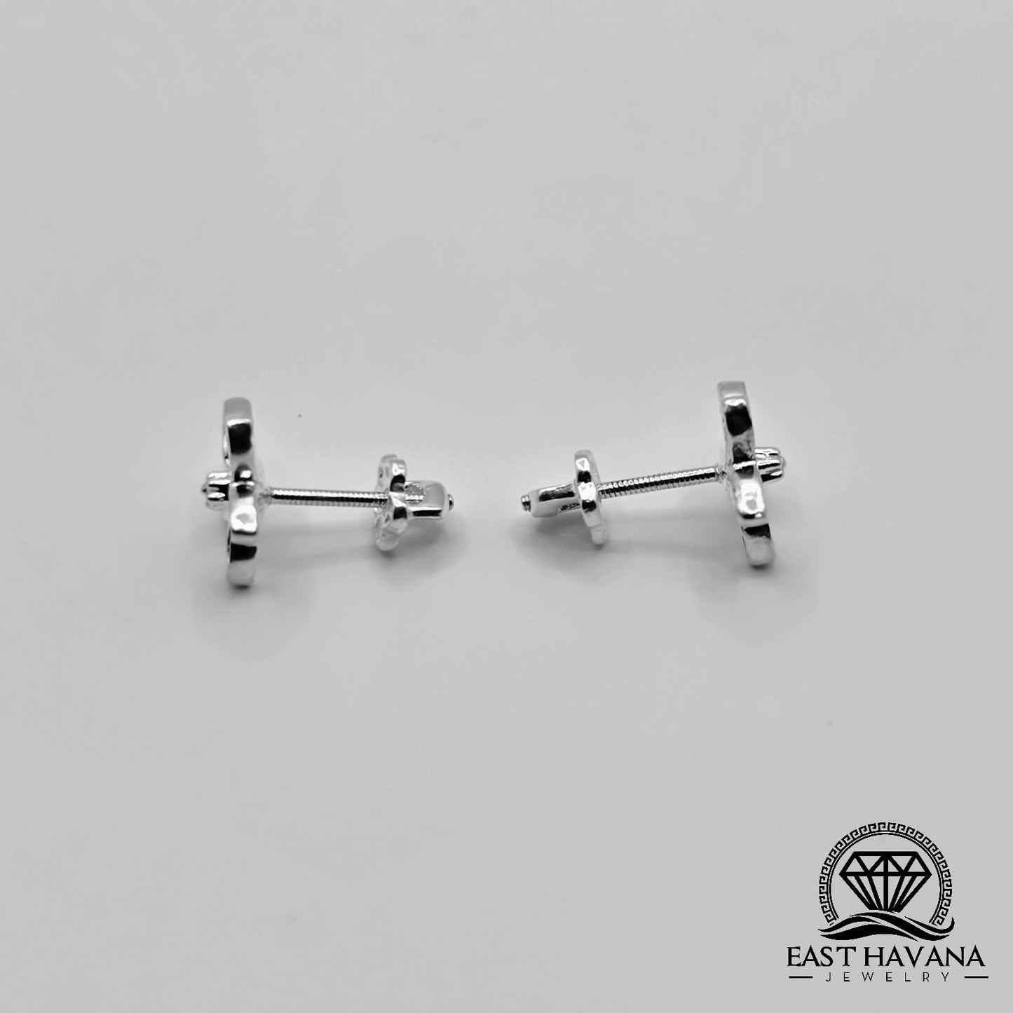 EARRINGS - Flower Pair [left & right] with Flower screw-on backs .950 Silver