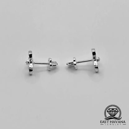 EARRINGS - Flower Pair [left & right] with Flower screw-on backs .950 Silver