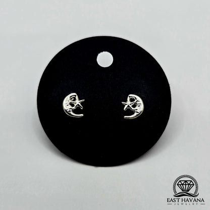 EARRINGS - Moon Star Pair [left & right] with screw-on backs .950 Silver
