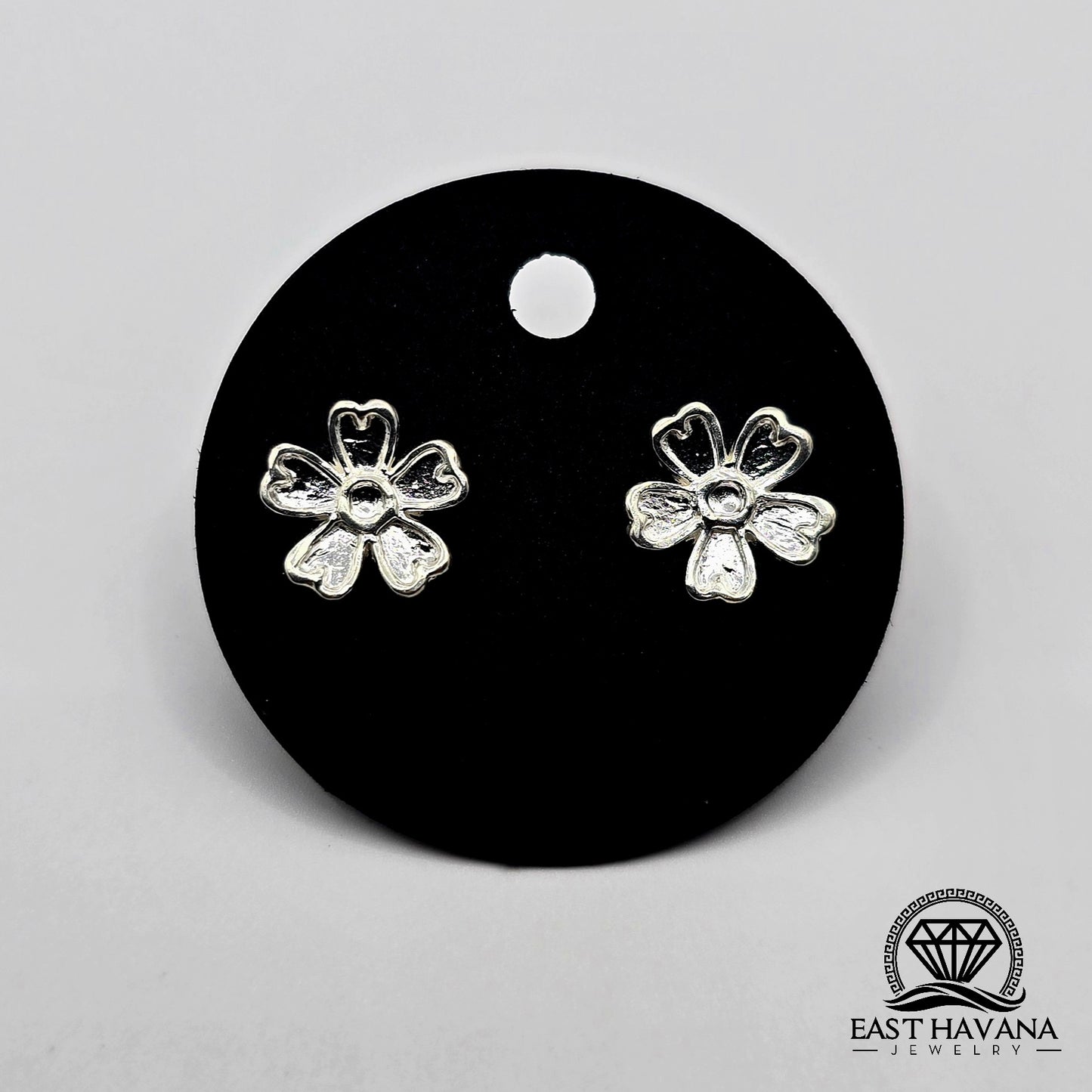EARRINGS - Flower Pair [left & right] with screw-on backs .950 Silver