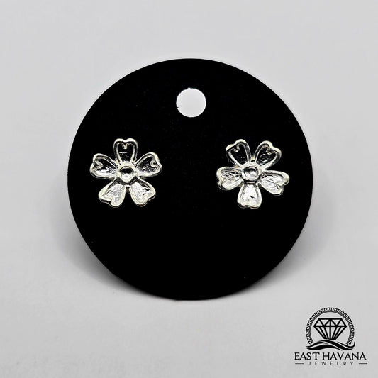 EARRINGS - Flower Pair [left & right] with screw-on backs .950 Silver