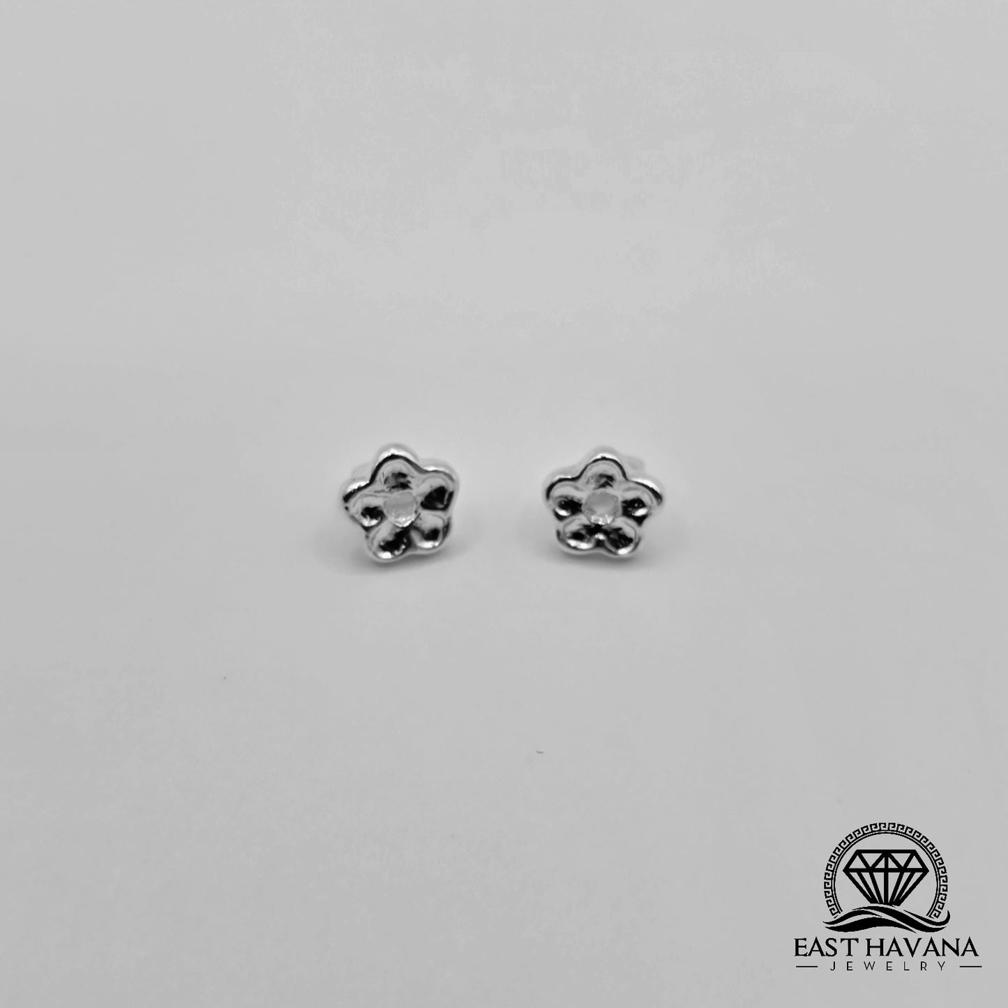 EARRINGS - Flower & Double Leaf Pair [left and right] with Flower screw-on backs .950 Silver