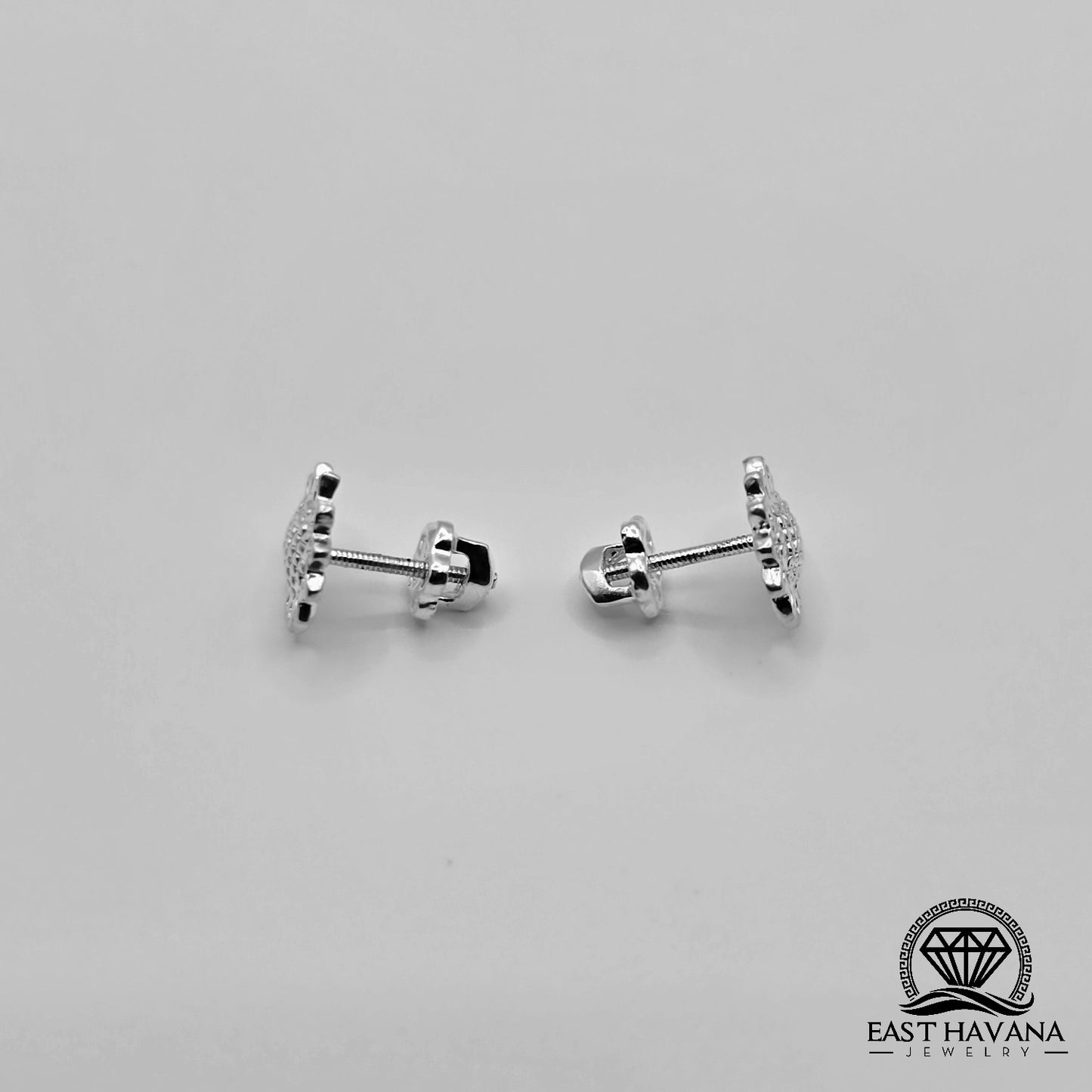 EARRINGS - Sunflower Pair [left & right] with Flower screw-on backs .950 Silver