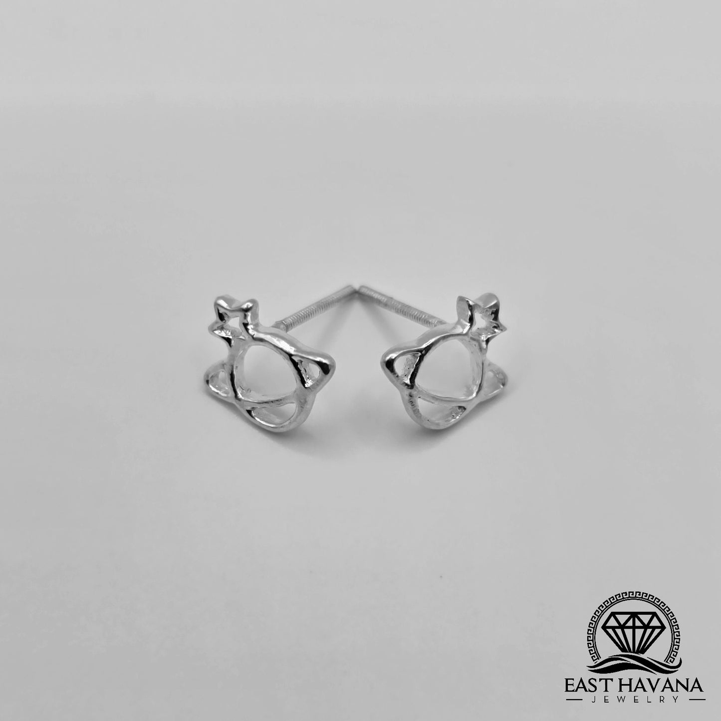 EARRINGS - Planet Saturn Pair [left & right] with screw-on backs .950 Silver