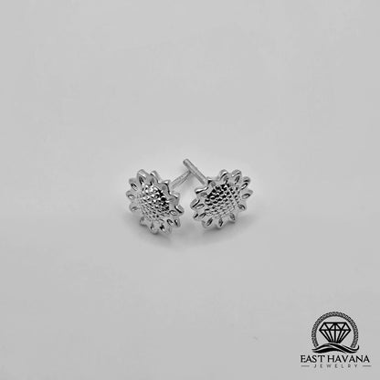 EARRINGS - Sunflower Pair [left & right] with Flower screw-on backs .950 Silver