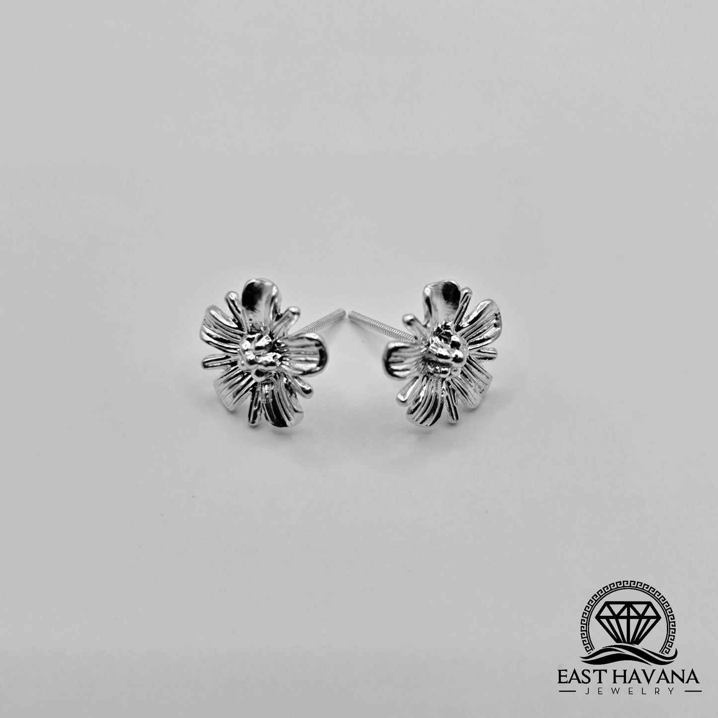 EARRINGS - Flower Pair [left & right] with Flower screw-on backs .950 Silver