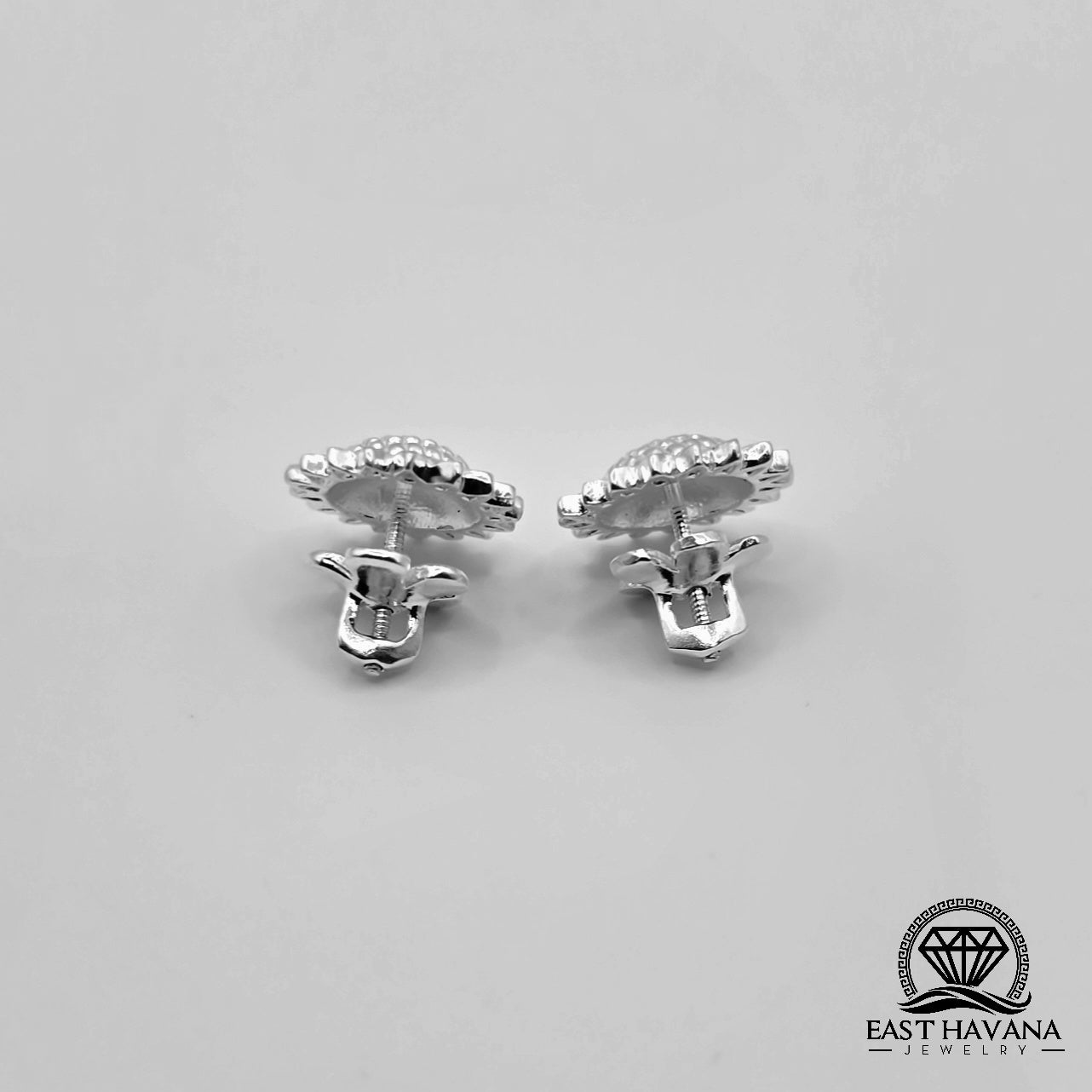 EARRINGS - Sunflower Pair [left & right] with Flower screw-on backs .950 Silver