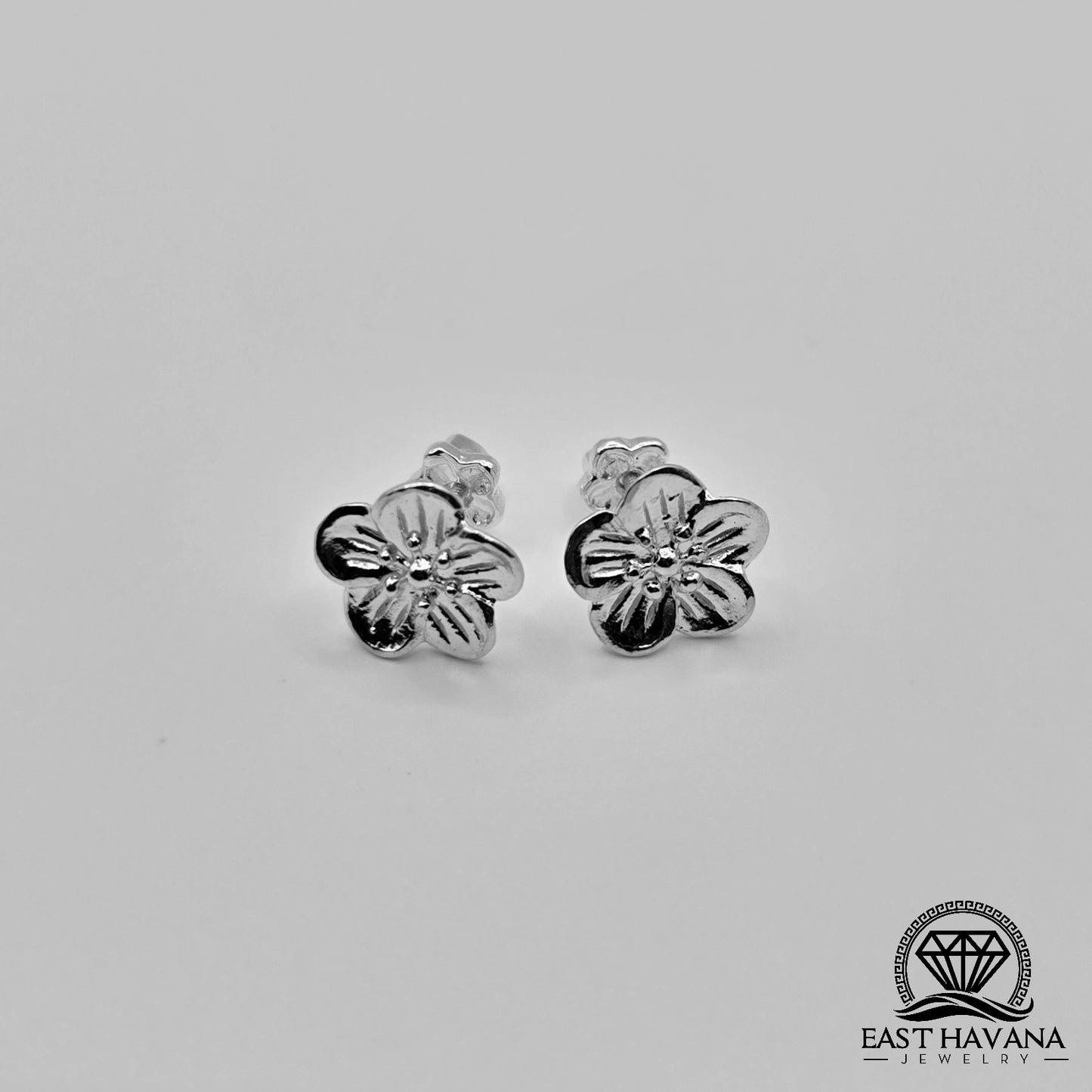 EARRINGS - Flower Pair [left & right] with Flower screw-on backs .950 Silver