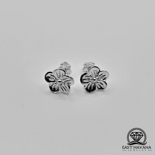 EARRINGS - Flower Pair [left & right] with Flower screw-on backs .950 Silver