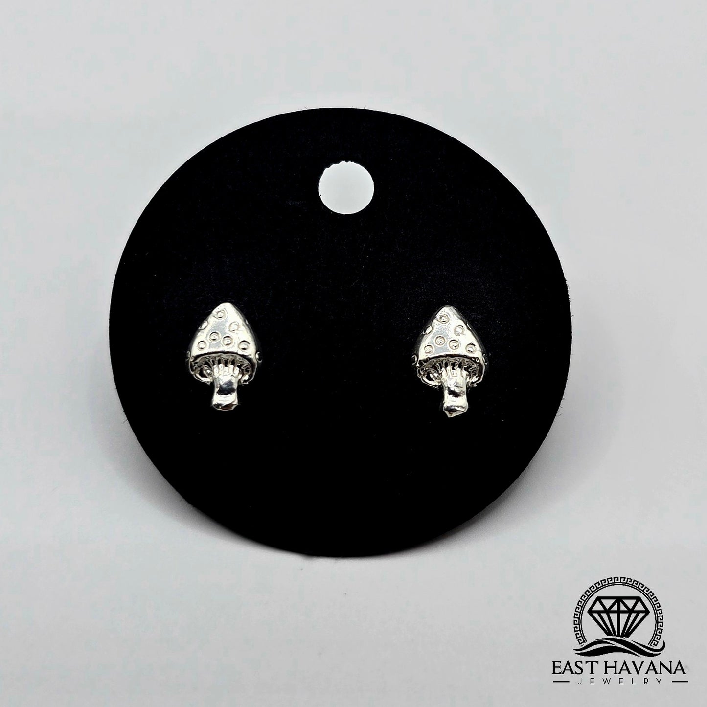 EARRINGS - Mushroom Pair [left & right] with Flower screw-on backs .950 Silver