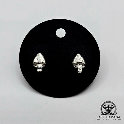 EARRINGS - Mushroom Pair [left & right] with Flower screw-on backs .950 Silver