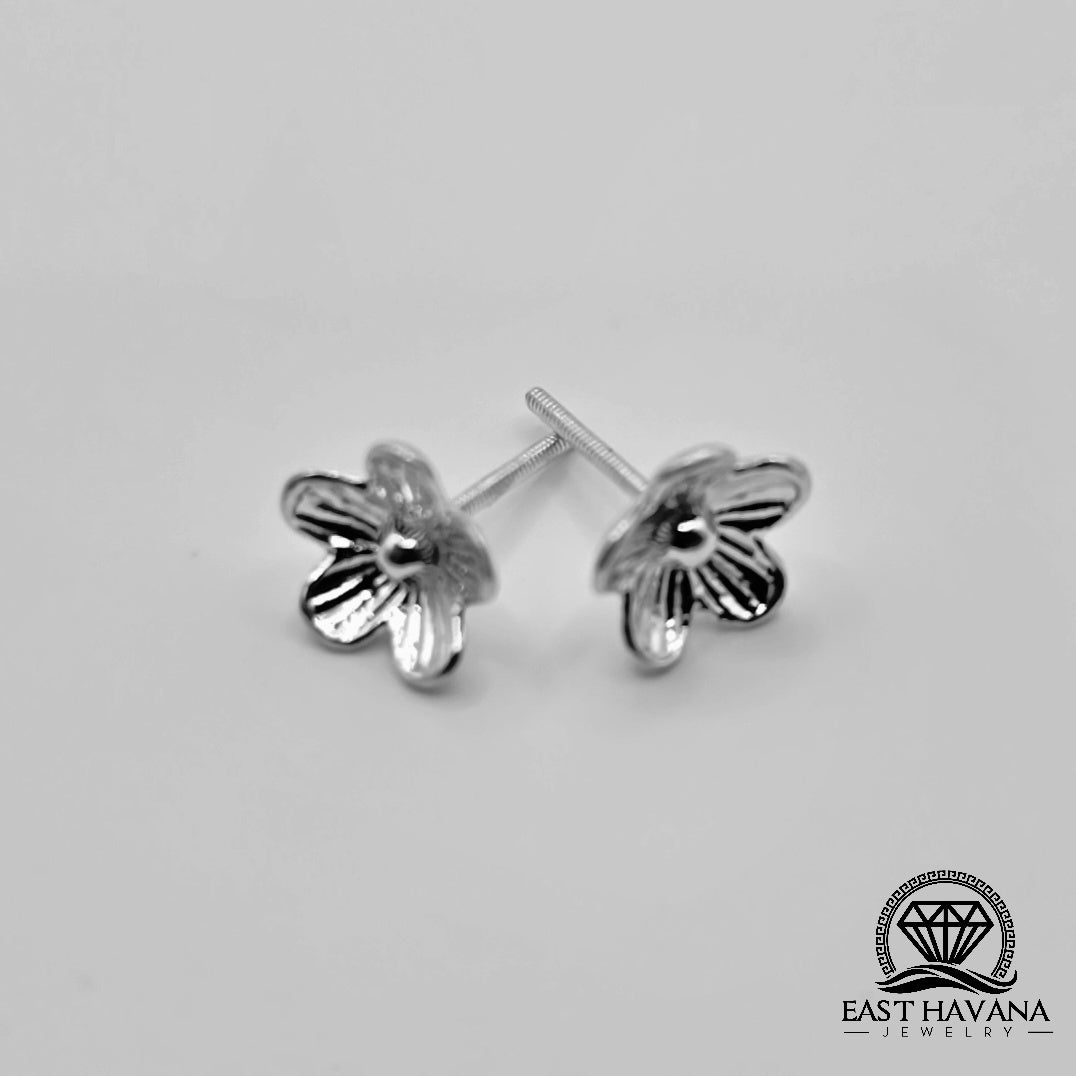 EARRINGS - Flower Pair [left & right] with Flower screw-on backs .950 Silver