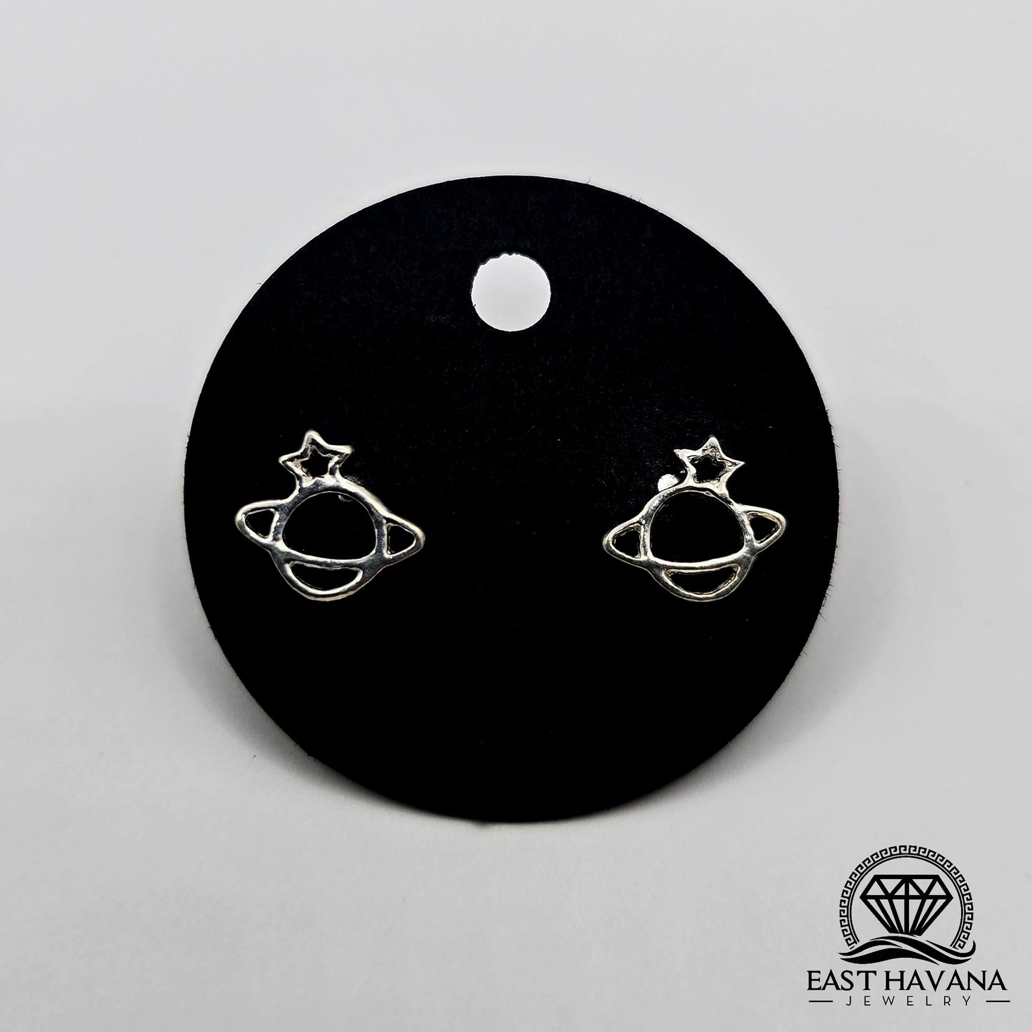 EARRINGS - Planet Saturn Pair [left & right] with screw-on backs .950 Silver