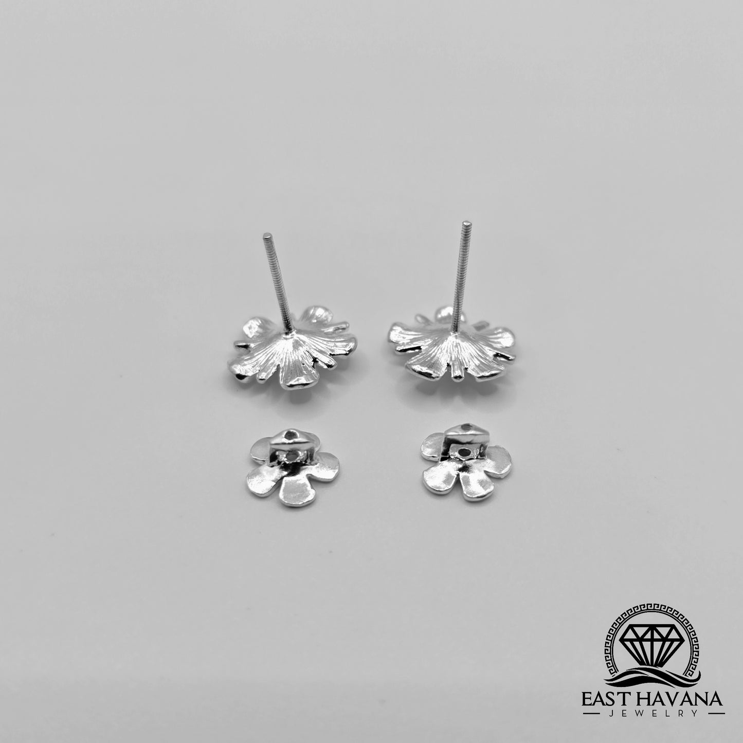EARRINGS - Flower Pair [left & right] with Flower screw-on backs .950 Silver