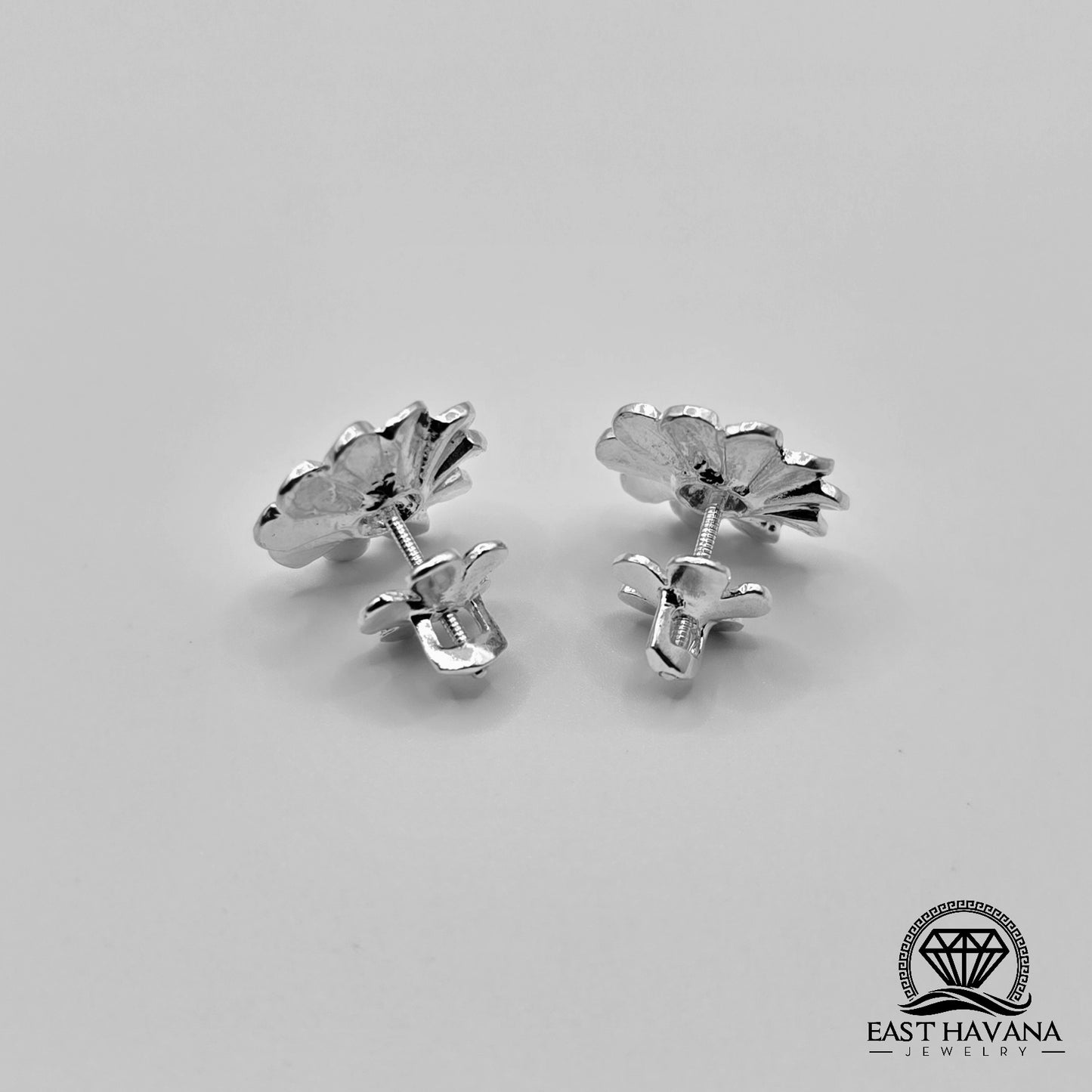 EARRINGS - Flower Pair [left & right] with Flower screw-on backs .950 Silver