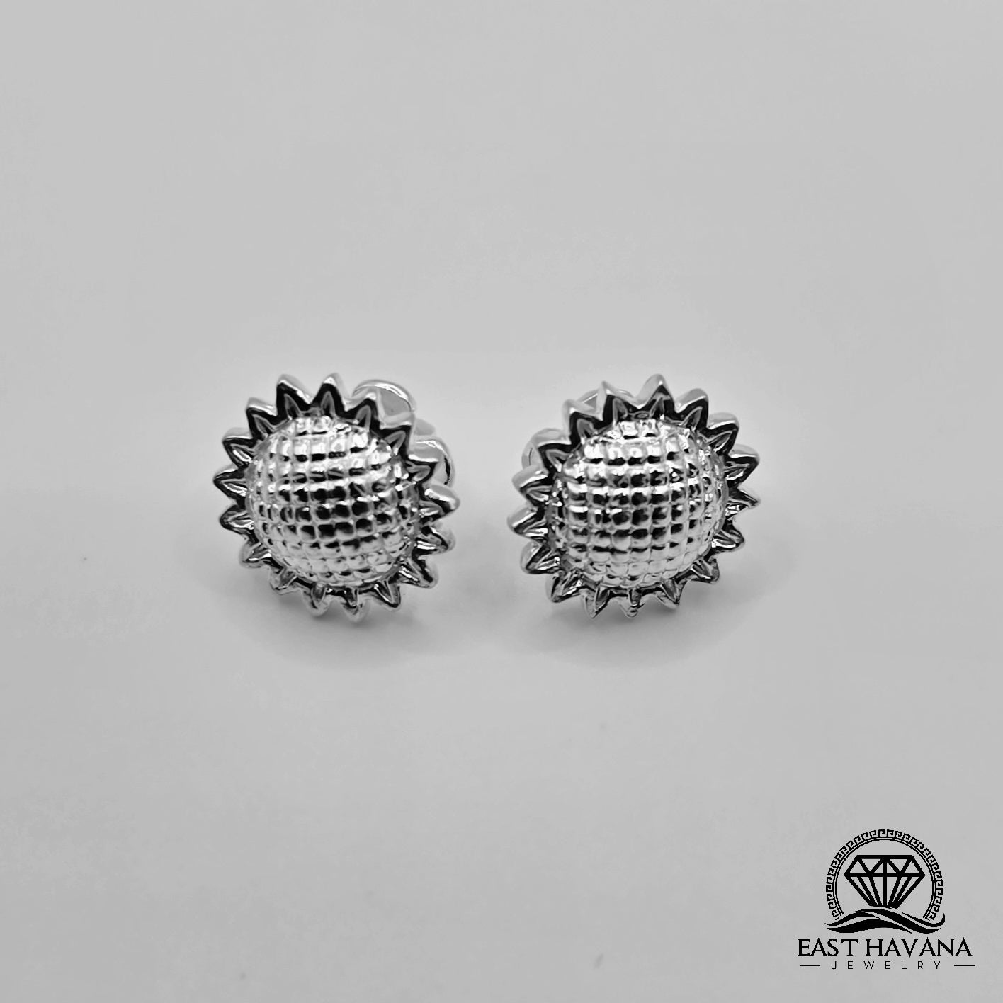 EARRINGS - Sunflower Pair [left & right] with Flower screw-on backs .950 Silver