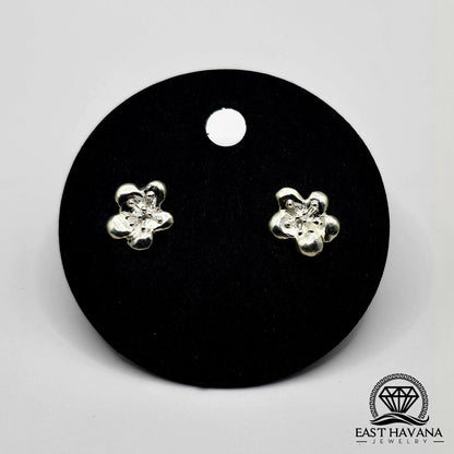 EARRINGS - Flower Pair [left & right] with Flower screw-on backs .950 Silver