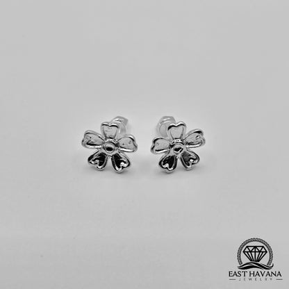 EARRINGS - Flower Pair [left & right] with screw-on backs .950 Silver